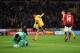WOLVERHAMPTON, ENGLAND - MARCH 16: Raul Jimenez of Wolverhampton Wanderers scores his team's first goal during the FA Cup Quarter Final match between Wolverhampton Wanderers and Manchester United at Molineux on March 16, 2019 in Wolverhampton, England. (Photo by Michael Regan/Getty Images)