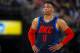 INDIANAPOLIS, IN - MARCH 14: Russell Westbrook #0 of the Oklahoma City Thunder looks on against the Indiana Pacers on March 14, 2019 at Bankers Life Fieldhouse in Indianapolis, Indiana. NOTE TO USER: User expressly acknowledges and agrees that, by downloading and or using this Photograph, user is consenting to the terms and conditions of the Getty Images License Agreement. Mandatory Copyright Notice: Copyright 2019 NBAE (Photo by Zach Beeker/NBAE via Getty Images)