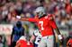 PASADENA, CALIFORNIA - JANUARY 01: Dwayne Haskins #7 of the Ohio State Buckeyes changes to play at the line of scrimmage during the Rose Bowl Game Presented by Northwestern Mutual between Washington and Ohio State, on January 01, 2019 in Pasadena, California. The Ohio State Buckeyes top the Washington Huskies 28-23 at Rose Bowl. (Photo by Alika Jenner/Getty Images)