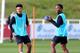 BURTON-UPON-TRENT, ENGLAND - OCTOBER 11: Jadon Sancho of England and Raheem Sterling of England train during the England Training Session at St Georges Park on October 11, 2018 in Burton-upon-Trent, England. (Photo by Catherine Ivill/Getty Images)
