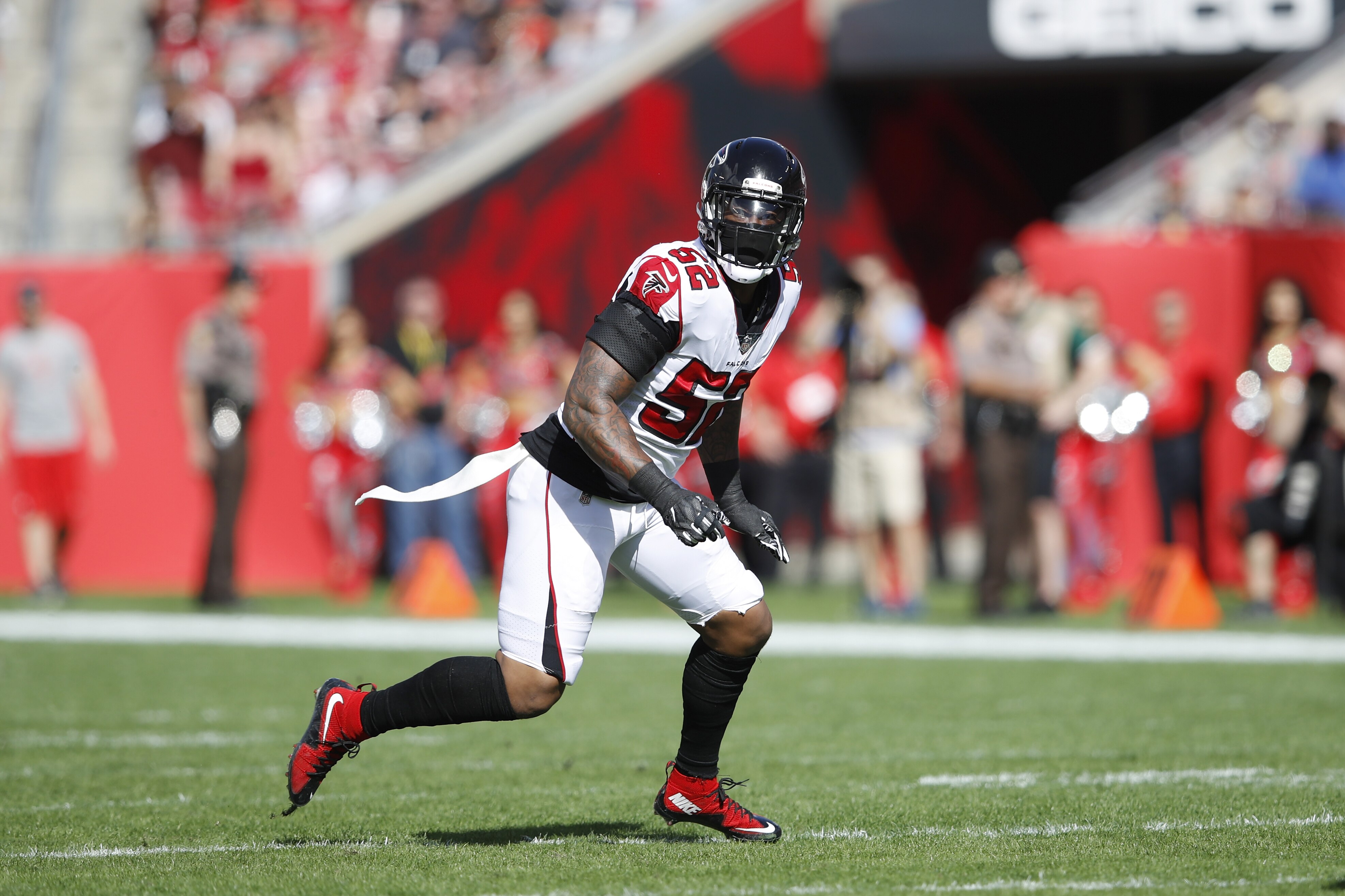 TAMPA, FL - DECEMBER 30: Bruce Irvin #52 of the Atlanta Falcons in action during the game against the Tampa Bay Buccaneers at Raymond James Stadium on December 30, 2018 in Tampa, Florida. The Falcons won 34-32. (Photo by Joe Robbins/Getty Images)