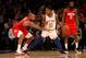 NEW YORK, NY - JANUARY 23: (NEW YORK DAILIES OUT) Frank Ntilikina #11 of the New York Knicks in action against the Houston Rockets at Madison Square Garden on January 23, 2019 in New York City. The Rockets defeated the Knicks 114-110. NOTE TO USER: User expressly acknowledges and agrees that, by downloading and/or using this Photograph, user is consenting to the terms and conditions of the Getty Images License Agreement. (Photo by Jim McIsaac/Getty Images)
