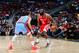 ATLANTA, GA - MARCH 19: James Harden #13 of the Houston Rockets handles the ball against the Atlanta Hawks on March 19, 2019 at State Farm Arena in Atlanta, Georgia. NOTE TO USER: User expressly acknowledges and agrees that, by downloading and/or using this Photograph, user is consenting to the terms and conditions of the Getty Images License Agreement. Mandatory Copyright Notice: Copyright 2019 NBAE (Photo by Scott Cunningham/NBAE via Getty Images)