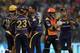 Kolkata Knight Riders bowler Sunil Narine(C)celebrates with teammates after the dismissal of Sunrisers Hyderabad captain David Warner(2R)during the 2016 Indian Premier League (IPL) Twenty20 cricket match between Kolkata Knight Riders and Sunrisers Hyderabad at the Eden Gardens Cricket Stadium in Kolkata on May 22, 2016. ----IMAGE RESTRICTED TO EDITORIAL USE - STRICTLY NO COMMERCIAL USE----- / GETTYOUT / AFP / Dibyangshu SARKAR (Photo credit should read DIBYANGSHU SARKAR/AFP/Getty Images)