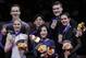 Russia's Natalia Zabiiko and Alexander Enbert, right, compatriots Russia's Evgenia Tarasova and Vladimir Morozov, left, and China's Sui Wending and Han Cong, display their bronze, silver and gold medals respectively for the pairs free skate during the ISU World Figure Skating Championships at Saitama Super Arena in Saitama, north of Tokyo, Thursday, March 21, 2019. (AP Photo/Andy Wong)