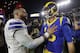Los Angeles Rams quarterback Jared Goff, right, greets Dallas Cowboys quarterback Dak Prescott after their the Rams' win during an NFL divisional football playoff game Saturday, Jan. 12, 2019, in Los Angeles. (AP Photo/Jae C. Hong)