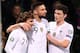 France's midfielder Antoine Griezmann (L) is congratulated by France's forward Olivier Giroud (C) and France's defender Benjamin Pavard after scoring a goal during the Euro 2020 qualifying football match between Moldova and France, on March 22, 2019 at Zimbru stadium in Chisinau. (Photo by FRANCK FIFE / AFP) (Photo credit should read FRANCK FIFE/AFP/Getty Images)