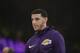Los Angeles Lakers' Lonzo Ball warms up before an NBA basketball game against the New Orleans Pelicans, Friday, Dec. 21, 2018, in Los Angeles. (AP Photo/Jae C. Hong)