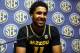 Missouri player Jontay Porter speaks during the SEC men's NCAA college basketball media day, Wednesday, Oct. 17, 2018, in Birmingham, Ala. (AP Photo/Butch Dill)