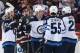 GLENDALE, ARIZONA - FEBRUARY 24: Patrik Laine #29 of the Winnipeg Jets celebrates with Kyle Connor #81, Mark Scheifele #55 and Blake Wheeler #26 after scoring a goal against goaltender Darcy Kuemper #35 of the Arizona Coyotes during the first period of the NHL game at Gila River Arena on February 24, 2019 in Glendale, Arizona. (Photo by Christian Petersen/Getty Images)