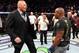 LAS VEGAS, NV - JULY 07: Brock Lesnar confronts Daniel Cormier after his UFC heavyweight championship fight during the UFC 226 event inside T-Mobile Arena on July 7, 2018 in Las Vegas, Nevada. (Photo by Josh Hedges/Zuffa LLC/Zuffa LLC via Getty Images)