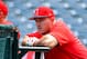 ANAHEIM, CA - MARCH 24: Mike Trout #27 of the Los Angeles Angels of Anaheim leans on the cage during batting practice before the spring training game against the Los Angeles Dodgers at Angel Stadium of Anaheim on March 24, 2019 in Anaheim, California. (Photo by Jayne Kamin-Oncea/Getty Images)