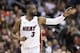 Miami Heat guard Dwyane Wade (3) gestures during the second half of an NBA basketball game against the Washington Wizards, Saturday, March 23, 2019, in Washington. The Heat won 113-108. (AP Photo/Nick Wass)