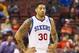 Philadelphia 76ers' Royce White looks on against the Brooklyn Nets during the third quarter of a preseason NBA basketball game, Monday, Oct. 14, 2013, in Philadelphia. The Nets win 127-97. (AP Photo/Chris Szagola)