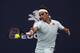MIAMI GARDENS, FLORIDA - MARCH 23: Roger Federer of Switzerland hits a forehand against Radu Albot of Moldova in the second round of the men's singles in the Miami Open at the Hard Rock stadium on March 23, 2019 in Miami Gardens, Florida. (Photo by TPN/Getty Images)