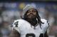 Oakland Raiders running back Marshawn Lynch leaves the field after the first half of an NFL football game against the Los Angeles Chargers Sunday, Oct. 7, 2018, in Carson, Calif. (AP Photo/Jae C. Hong)