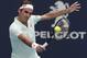 Roger Federer, of Switzerland, returns to Filip Krajinovic, of Serbia, during the Miami Open tennis tournament, Monday, March 25, 2019, in Miami Gardens, Fla. (AP Photo/Lynne Sladky)