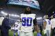 Dallas Cowboys defensive end Demarcus Lawrence (90) leaves the field before the NFC wild-card NFL football game between the Dallas Cowboys and the Seattle Seahawks, in Arlington, Texas, Saturday, Jan. 5, 2019. (AP Photo/Ron Jenkins)