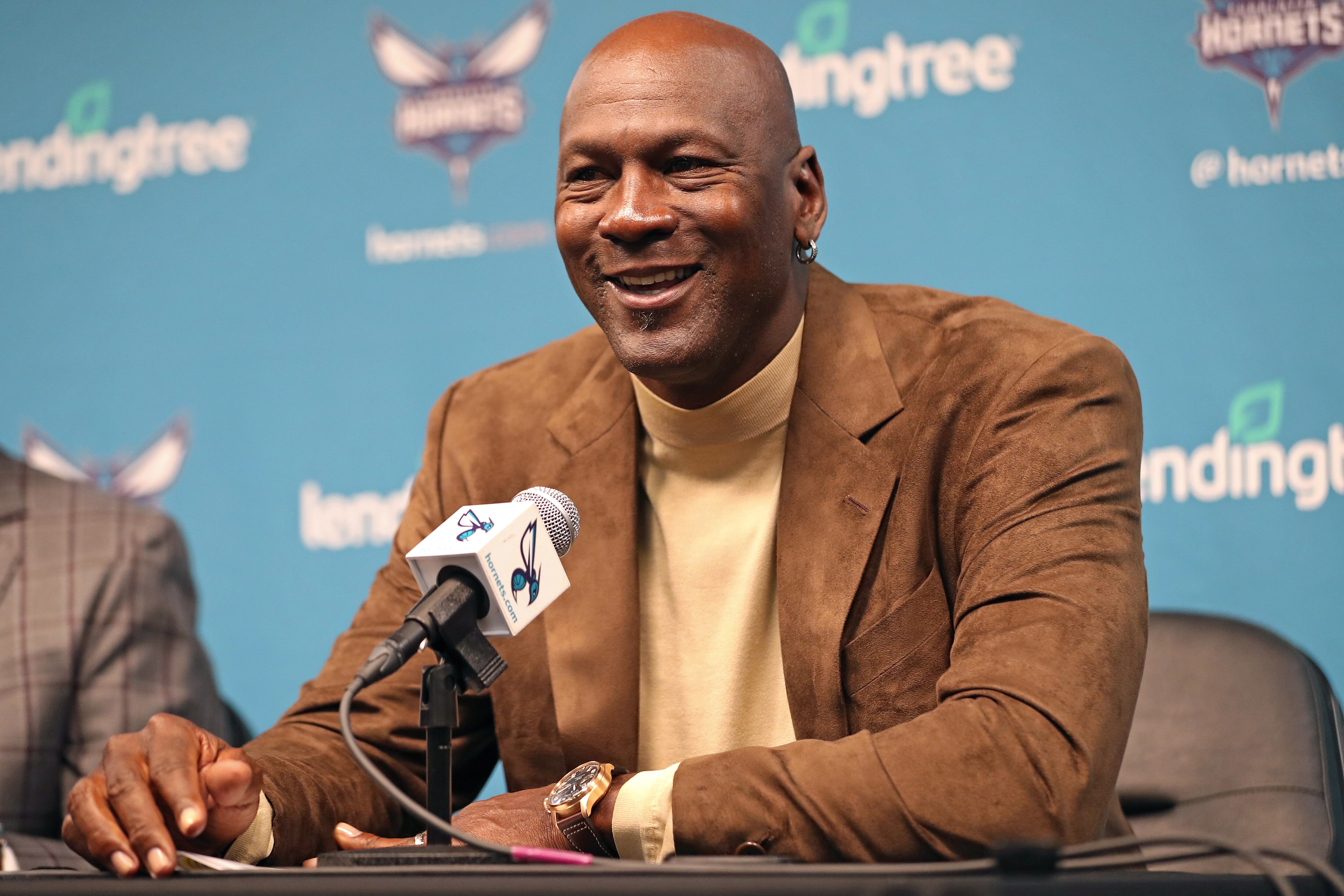 CHARLOTTE, NC- FEBRUARY 12: Owner of the Charlotte Hornets, Michael Jordan, hosts a press conference for media before NBA All-Star Weekend at the Spectrum Center in Charlotte, North Carolina on February 12, 2019. NOTE TO USER: User expressly acknowledges and agrees that, by downloading and or using this photograph, User is consenting to the terms and conditions of the Getty Images License Agreement. Mandatory Copyright Notice: Copyright 2019 NBAE (Photo by Kent Smith/NBAE via Getty Images)
