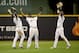 MILWAUKEE, WI - OCTOBER 19: Ryan Braun #8, Lorenzo Cain #6 and Christian Yelich #22 of the Milwaukee Brewers celebrate after defeating the Los Angeles Dodgers in Game Six of the National League Championship Series at Miller Park on October 19, 2018 in Milwaukee, Wisconsin. (Photo by Jonathan Daniel/Getty Images)