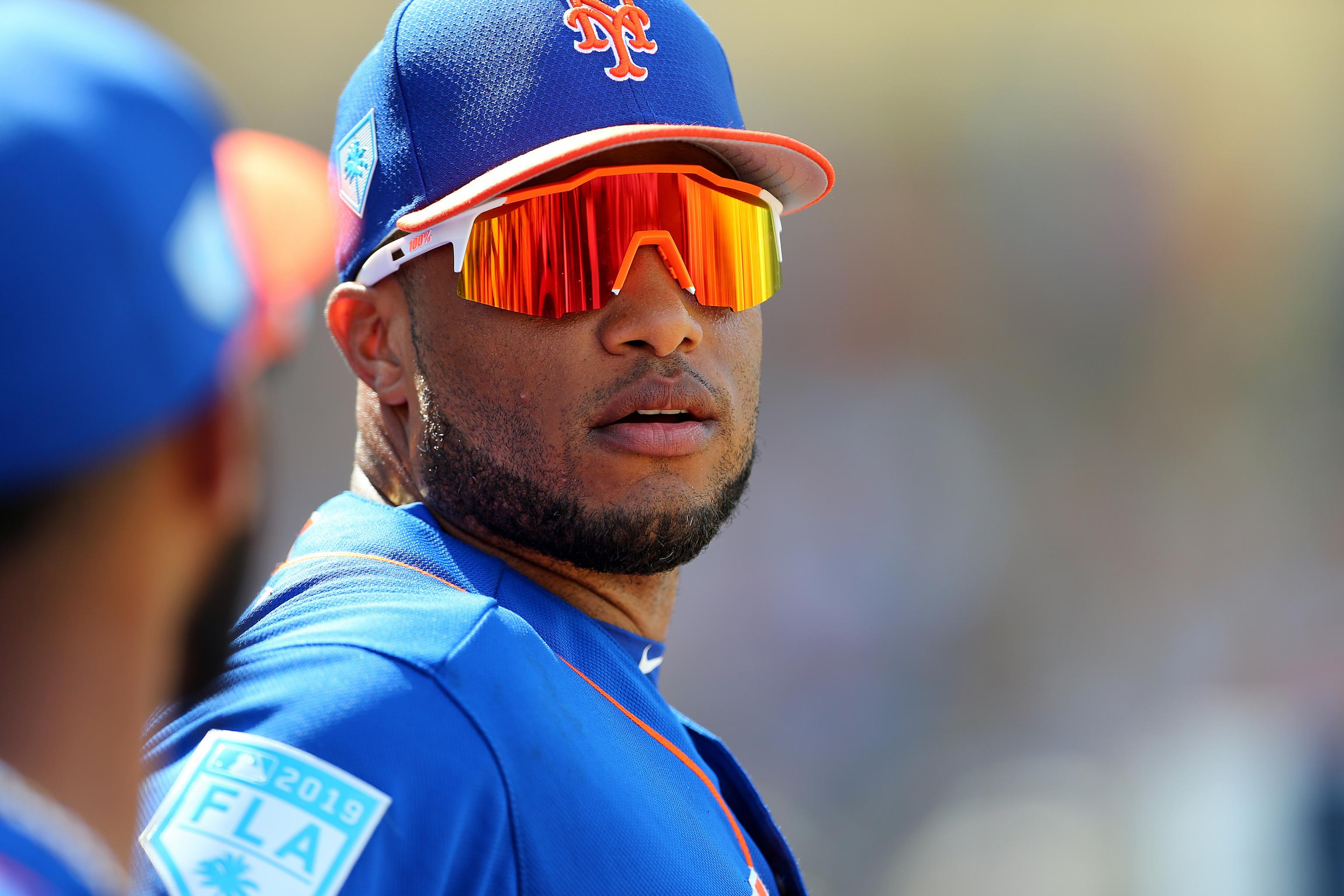 Washington, United States Of America. 30th Mar, 2019. New York Mets second  baseman Robinson Cano (24) in the dugout prior to the game against the  Washington Nationals at Nationals Park in Washington