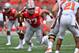 COLUMBUS, OH - SEPTEMBER 1: Nick Bosa #97 of the Ohio State Buckeyes defends against the Oregon State Beavers at Ohio Stadium on September 1, 2018 in Columbus, Ohio. Ohio State defeated Oregon State 77-31. (Photo by Jamie Sabau/Getty Images)