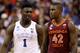 WASHINGTON, DC - MARCH 29: Zion Williamson #1 of the Duke Blue Devils looks at Ty Outlaw #42 of the Virginia Tech Hokies during the first half in the East Regional game of the 2019 NCAA Men's Basketball Tournament at Capital One Arena on March 29, 2019 in Washington, DC. (Photo by Patrick Smith/Getty Images)
