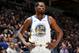 MINNEAPOLIS, MN - MARCH 29: Kevin Durant #35 of the Golden State Warriors looks on during the game against the Minnesota Timberwolves on March 29, 2019 at Target Center in Minneapolis, Minnesota. NOTE TO USER: User expressly acknowledges and agrees that, by downloading and/or using this photograph, user is consenting to the terms and conditions of the Getty Images License Agreement. Mandatory Copyright Notice: Copyright 2019 NBAE (Photo by David Sherman/NBAE via Getty Images)