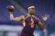 Ohio State quarterback Dwayne Haskins runs a drill at the NFL football scouting combine in Indianapolis, Saturday, March 2, 2019. (AP Photo/Michael Conroy)