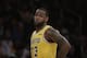 Los Angeles Lakers' LeBron James talks to his teammate during the second half of an NBA basketball game against the Washington Wizards, Tuesday, March 26, 2019, in Los Angeles. The Lakers won 124-106. (AP Photo/Jae C. Hong)