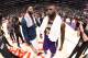 LOS ANGELES, CA - FEBRUARY 27: Anthony Davis #23 of the New Orleans Pelicans greets LeBron James #23 of the Los Angeles Lakers after the game on February 27, 2019 at STAPLES Center in Los Angeles, California. NOTE TO USER: User expressly acknowledges and agrees that, by downloading and/or using this Photograph, user is consenting to the terms and conditions of the Getty Images License Agreement. Mandatory Copyright Notice: Copyright 2019 NBAE (Photo by Andrew D. Bernstein/NBAE via Getty Images)