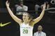 University of Oregon guard Sabrina Ionescu reacts during an NCAA college basketball game against Mississippi State, Tuesday, Dec. 18, 2018, in Eugene, Ore. (AP Photo/Charlie Litchfield)
