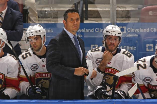 SUNRISE, FL - FEBRUARY 21: Florida Panthers Head coach Bob Boughner of the Florida Panthers looks on during third period action against the Carolina Hurricanes at the BB&T Center on February 21, 2019 in Sunrise, Florida. The Hurricanes defeated the Panthers 4-3. (Photo by Joel Auerbach/Getty Images)