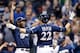 MILWAUKEE, WISCONSIN - APRIL 07: Lorenzo Cain #6 and Christian Yelich #22 of the Milwaukee Brewers celebrate after Yelich hit a home run in the first inning against the Chicago Cubs at Miller Park on April 07, 2019 in Milwaukee, Wisconsin. (Photo by Dylan Buell/Getty Images)