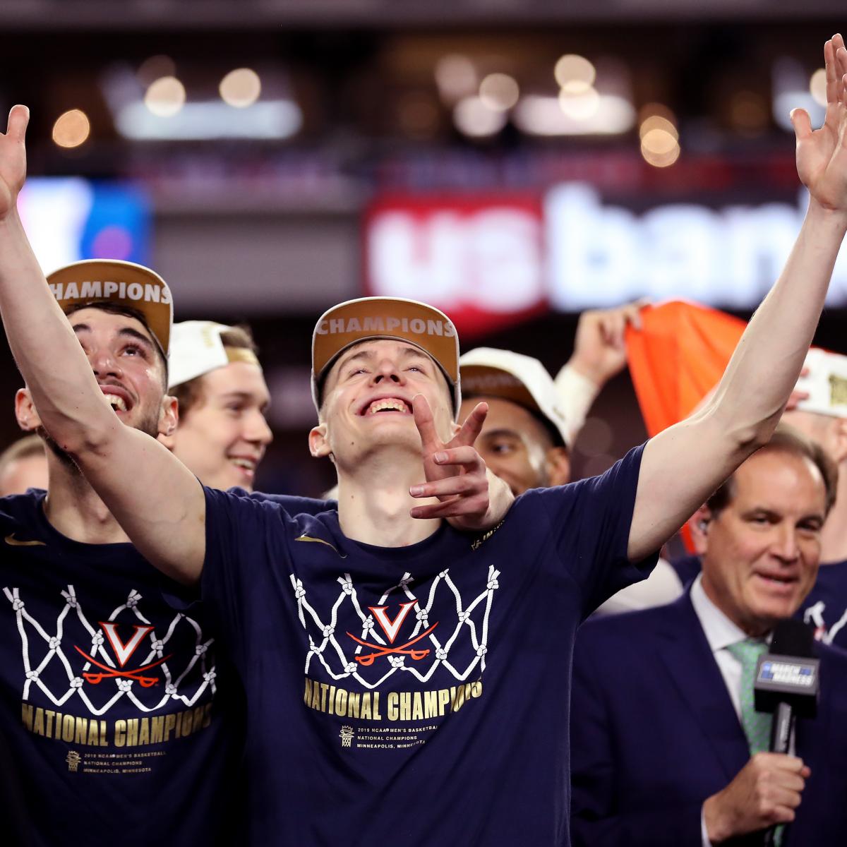 Kyle Guy and fiancée Alexa Jenkins celebrate Virginia's NCAA win