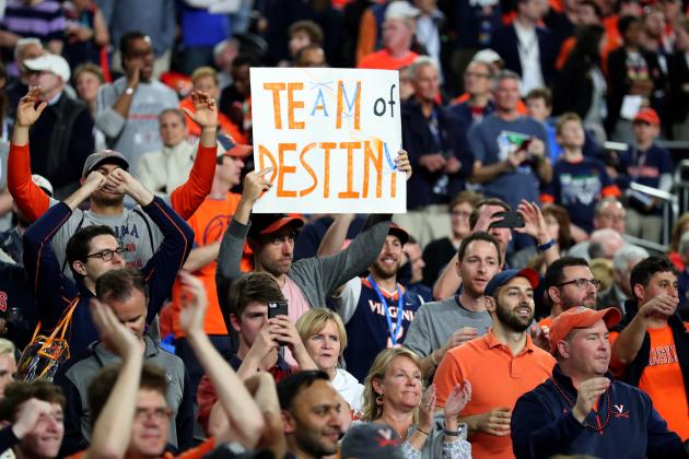 MINNEAPOLIS, MINNESOTA - APRIL 08: A Virginia Cavaliers fan holds a sign after his teams 85-77 win over the Texas Tech Red Raiders in the 2019 NCAA men's Final Four National Championship game at U.S. Bank Stadium on April 08, 2019 in Minneapolis, Minnesota. (Photo by Tom Pennington/Getty Images)