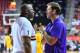 LAS VEGAS, NV - JULY 10: Head coach Luke Walton of the Los Angeles Lakers talks with Los Angeles Lakers president of basketball operations Earvin 'Magic' Johnson during the 2018 NBA Summer League at the Thomas & Mack Center on July 10, 2018 in Las Vegas, Nevada. The Lakers defeated the Knicks 109-92. NOTE TO USER: User expressly acknowledges and agrees that, by downloading and or using this photograph, User is consenting to the terms and conditions of the Getty Images License Agreement. (Photo by Sam Wasson/Getty Images)