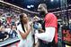 MIAMI, FL - APRIL 9: Actress, Gabrielle Union, and Dwyane Wade #3 of the Miami Heat pose for a photo with their daughter, Kaavia Wade, prior to a game against the Philadelphia 76ers on April 9, 2019 at American Airlines Arena in Miami, Florida. NOTE TO USER: User expressly acknowledges and agrees that, by downloading and or using this Photograph, user is consenting to the terms and conditions of the Getty Images License Agreement. Mandatory Copyright Notice: Copyright 2019 NBAE (Photo by Jesse D. Garrabrant/NBAE via Getty Images)