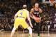 LOS ANGELES, CA - APRIL 9: Damian Lillard #0 of the Portland Trail Blazers looks to pass the ball against the Los Angeles Lakers on April 9, 2019 at STAPLES Center in Los Angeles, California. NOTE TO USER: User expressly acknowledges and agrees that, by downloading and/or using this Photograph, user is consenting to the terms and conditions of the Getty Images License Agreement. Mandatory Copyright Notice: Copyright 2019 NBAE (Photo by Andrew D. Bernstein/NBAE via Getty Images)