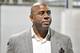 LOS ANGELES, CALIFORNIA - APRIL 09: Magic Johnson resigns as the Lakers' president of basketball operations prior to a basketball game between the Los Angeles Lakers and the Portland Trail Blazers at Staples Center on April 09, 2019 in Los Angeles, California. (Photo by Allen Berezovsky/Getty Images)
