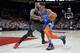 Oklahoma City Thunder guard Russell Westbrook, right, drives Portland Trail Blazers guard Damian Lillard during the first half of an NBA basketball game in Portland, Ore., Thursday, March 7, 2019. (AP Photo/Craig Mitchelldyer)