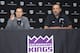 SACRAMENTO, CA - JUNE 24: Head Coach Dave Joerger and General Manager Vlade Divac of the Sacramento Kings address the media at a press conference on September 27, 2017 at the Golden 1 Center in Sacramento, California. NOTE TO USER: User expressly acknowledges and agrees that, by downloading and/or using this Photograph, user is consenting to the terms and conditions of the Getty Images License Agreement. Mandatory Copyright Notice: Copyright 2017 NBAE (Photo by Rocky Widner/NBAE via Getty Images)