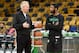 BOSTON, MA - NOVEMBER 17: General Manager Danny Ainge and Kyrie Irving #11 of the Boston Celtics talk before the game against the Utah Jazz on November 17, 2018 at the TD Garden in Boston, Massachusetts. NOTE TO USER: User expressly acknowledges and agrees that, by downloading and/or using this photograph, user is consenting to the terms and conditions of the Getty Images License Agreement. Mandatory Copyright Notice: Copyright 2018 NBAE (Photo by Steve Babineau/NBAE via Getty Images)