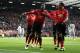MANCHESTER, ENGLAND - APRIL 13: Paul Pogba of Manchester United celebrates as he scores his team's first goal from the penalty spot with Anthony Martial and team mates during the Premier League match between Manchester United and West Ham United at Old Trafford on April 13, 2019 in Manchester, United Kingdom. (Photo by Gareth Copley/Getty Images)