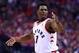 TORONTO, ON - APRIL 13: Kyle Lowry #7 of the Toronto Raptors reacts after a call by an official in the first half during Game One of the first round of the 2019 NBA Playoff against the Orlando Magic at Scotiabank Arena on April 13, 2019 in Toronto, Canada. NOTE TO USER: User expressly acknowledges and agrees that, by downloading and or using this photograph, User is consenting to the terms and conditions of the Getty Images License Agreement. (Photo by Vaughn Ridley/Getty Images)