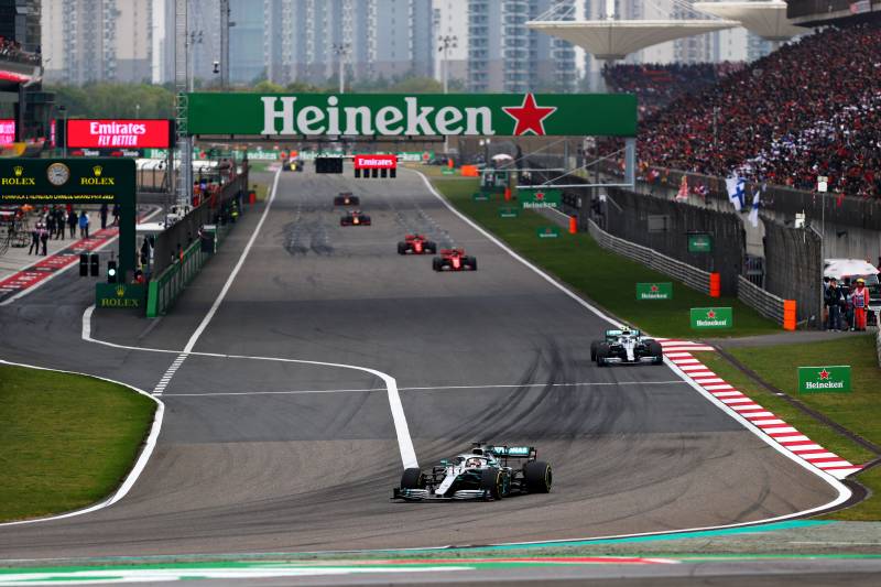 SHANGHAI, CHINA - APRIL 14: Lewis Hamilton of Great Britain driving the (44) Mercedes AMG Petronas F1 Team Mercedes W10 on track during the F1 Grand Prix of China at Shanghai International Circuit on April 14, 2019 in Shanghai, China. (Photo by Dan Istitene/Getty Images)