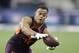 Iowa tight end Noah Fant runs a drill during the NFL football scouting combine, Saturday, March 2, 2019, in Indianapolis. (AP Photo/Darron Cummings)