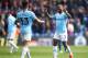 LONDON, ENGLAND - APRIL 14: Goal scorers Raheem Sterling and Gabriel Jesus of Manchester City celebrate at full time after the Premier League match between Crystal Palace and Manchester City at Selhurst Park on April 14, 2019 in London, United Kingdom. (Photo by Julian Finney/Getty Images)