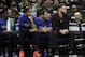 Detroit Pistons' Blake Griffin, right, watches from the bench during the first half of Game 1 of an NBA basketball first-round playoff series against the Milwaukee Bucks, Sunday, April 14, 2019, in Milwaukee. (AP Photo/Aaron Gash)
