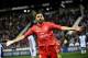 Real Madrid's French forward Karim Benzema celebrates after scoring during the Spanish league football match between Club Deportivo Leganes SAD and Real Madrid CF at the Estadio Municipal Butarque in Leganes on April 15, 2019. (Photo by PIERRE-PHILIPPE MARCOU / AFP) (Photo credit should read PIERRE-PHILIPPE MARCOU/AFP/Getty Images)